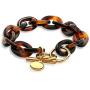 Bling Jewelry Fashion Brown Golden Acrylic Tortoise Shell Oval Chain Link Bracelet for Women Gold Plated Stainless Steel