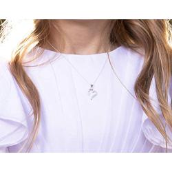 Girls Sterling Silver First Communion or Confirmation''Dangling Cross'' Heart Necklace