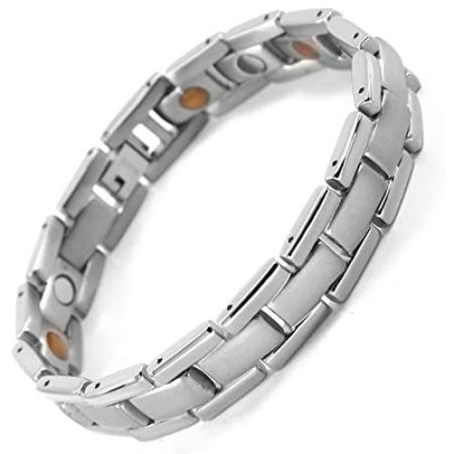 N+NITROLUBE Magnetic Therapy Bracelet for Men Women Silver Stainless Steel Bracelets 7.87 inches Elegant Magnetic Jewelry