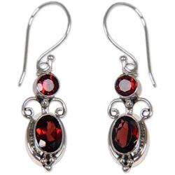 NOVICA Garnet and .925 Sterling Silver Dangle Earrings, Crown Princess (2.5 cttw)