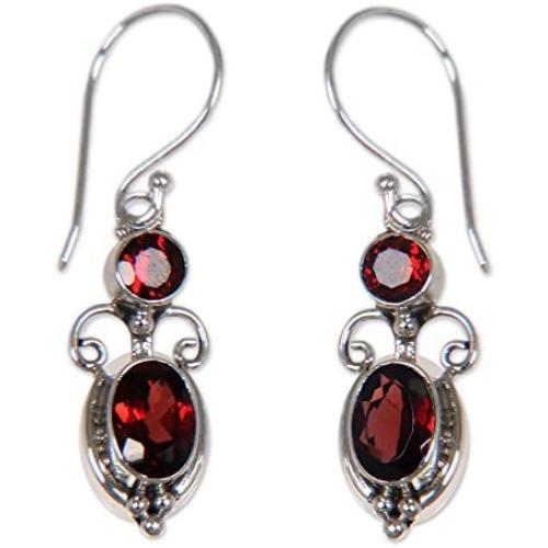 NOVICA Garnet and .925 Sterling Silver Dangle Earrings, Crown Princess (2.5 cttw)