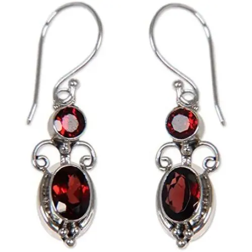 NOVICA Garnet and .925 Sterling Silver Dangle Earrings, Crown Princess (2.5 cttw) NOVICA Garnet and .925 Sterling Silver Dangle Earrings, Crown Princess (2.5 cttw)