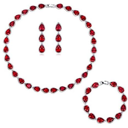 GULICX White Gold Plated Tear Drop AAA Cubic Zirconia Women Bracelet Earrings Necklace Jewelry Set