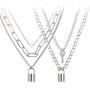 BVROSKI Chains Necklace for Eboy Egirl Men Male Emo Goth Women Teen Girls Boys,2 Layered Lock Key Pendants Necklaces Set,Stainless Steel Jewelry Pack for Pants Punk Play