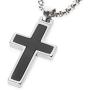 Unique GESTALT Onyx Inlay Tungsten Cross Pendant. 4mm Wide Surgical Stainless Steel Box Chain.