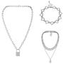 Salircon 3 PCS Punk Chain Necklace for Women Men Teen Girls Gothic Layered Lock Pendant Necklaces Set Heart Choker