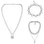 Salircon 3 PCS Punk Chain Necklace for Women Men Teen Girls Gothic Layered Lock Pendant Necklaces Set Heart Choker