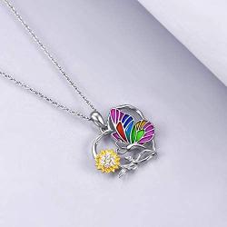 YFN Sterling Silver Butterfly Necklace with Sunflower Pendant Necklaces Gift for Women Girls 18''