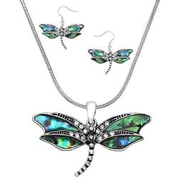 Lola Bella Gifts Abalone Dragonfly Necklace and Earrings Set with Gift Box