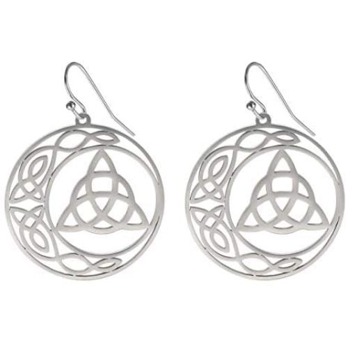 VASSAGO Stainless Steel Triquetra Celtic Knot Symbol Crescent Moon Earrings Circle Charm Drop Dangle Earring for Women Girls Jewelry Gifts