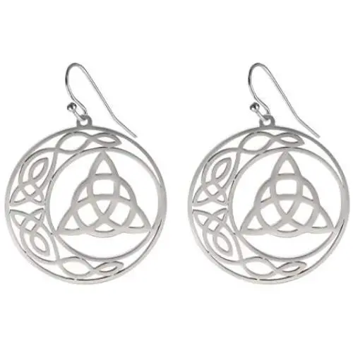 VASSAGO Stainless Steel Triquetra Celtic Knot Symbol Crescent Moon Earrings Circle Charm Drop Dangle Earring for Women Girls Jewelry Gifts