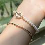 YorzAhar White Big Irregular Pearls Bracelets 7-8.5mm Pearls Stretch Bracelet 18k Gold Plated Pearl Strand Bracelet for Women (6 inch Long) Adjustable Chain