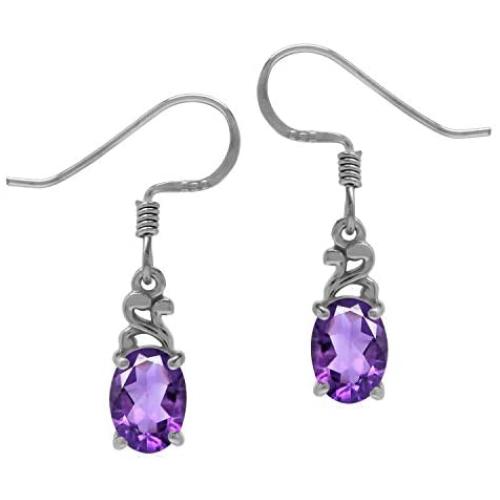 Silvershake Petite Oval Shape 7x5mm Natural African Amethyst 925 Sterling Silver Victorian Style Dangle Earrings