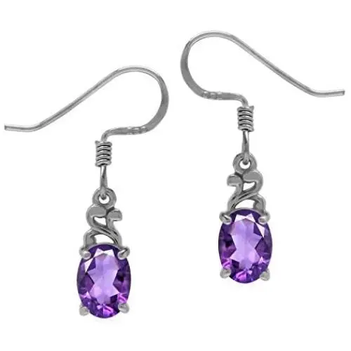 Silvershake Petite Oval Shape 7x5mm Natural African Amethyst 925 Sterling Silver Victorian Style Dangle Earrings Silvershake Petite Oval Shape 7x5mm Natural African Amethyst 925 Sterling Silver Victorian Style Dangle Earrings