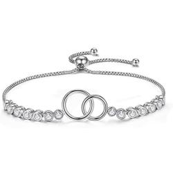 GDDX Mother Daughter Bracelet, Sister Link Bracelet - Sterling Silver Two Interlocking Infinity Double Circles, Birthday Gift for Mom Daughter