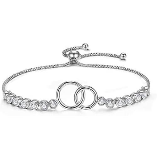 GDDX Mother Daughter Bracelet, Sister Link Bracelet - Sterling Silver Two Interlocking Infinity Double Circles, Birthday Gift for Mom Daughter