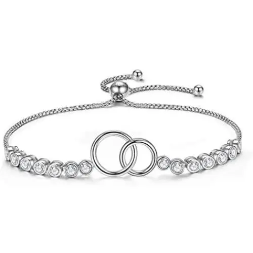 GDDX Mother Daughter Bracelet, Sister Link Bracelet - Sterling Silver Two Interlocking Infinity Double Circles, Birthday Gift for Mom Daughter GDDX Mother Daughter Bracelet, Sister Link Bracelet - Sterling Silver Two Interlocking Infinity Double Circles, Birthday Gift for Mom Daughter