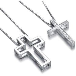 SOULMEET Matching Cross Sterling Silver Couple Necklace with Diamond Cut Round Cubic Zirconia Always Be with You Cross Faith Jewelry Gift Idea
