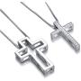 SOULMEET Matching Cross Sterling Silver Couple Necklace with Diamond Cut Round Cubic Zirconia Always Be with You Cross Faith Jewelry Gift Idea