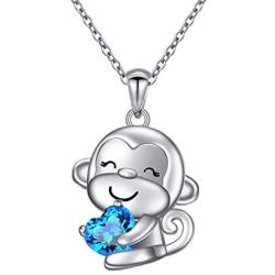 925 Stering Silver Cute Animal Heart CZ Monkey Sloth Cardinal Pendant Necklace Birthday Gift for Women Girls Daughter, 18 inch