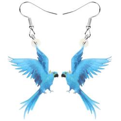 WEVENI Acrylic Macaws Parrot Earrings Blue Bird Dangle Drop Jewelry For Women Girls Nice Gift