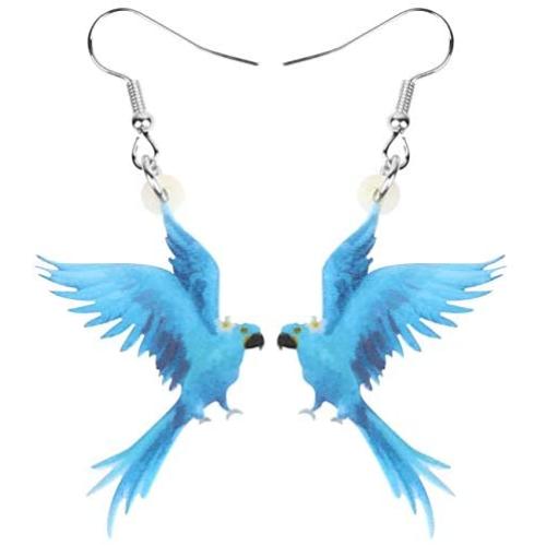 WEVENI Acrylic Macaws Parrot Earrings Blue Bird Dangle Drop Jewelry For Women Girls Nice Gift