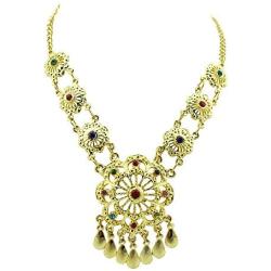 Siwalai Thai Traditional Gold Plated Multicolor Crystals Necklace Earrings Bracelet Jewelry Set 18 Inches