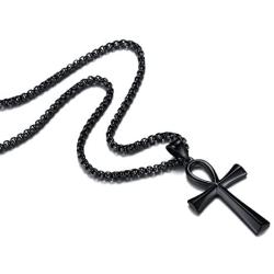 Reve Stainless Steel Coptic Ankh Cross Religious Pendant Necklace for Men Women, 20-24 Inches Chain