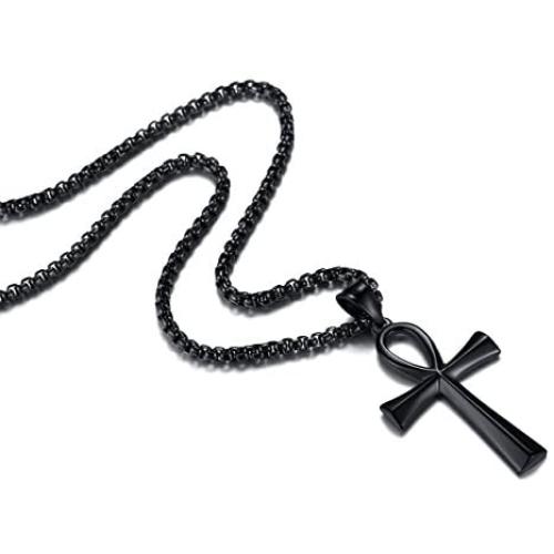 Reve Stainless Steel Coptic Ankh Cross Religious Pendant Necklace for Men Women, 20-24 Inches Chain