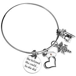 ecobuty RN Nurse Bracelet She Believed She Could Nurse Charm Bracelet RN Jewelry Graduation Jewelry Gift for Nurse