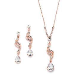 Mariell Graceful Rose Gold CZ Teardrop Necklace & Earrings Jewelry Set - Brides, Bridesmaid & Prom Glam