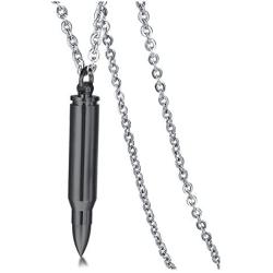 HUANIAN Stainless Bullet Shape Canister Capsule Memorial Keepsake Pendant Cremation Ash Urn Necklace for Men