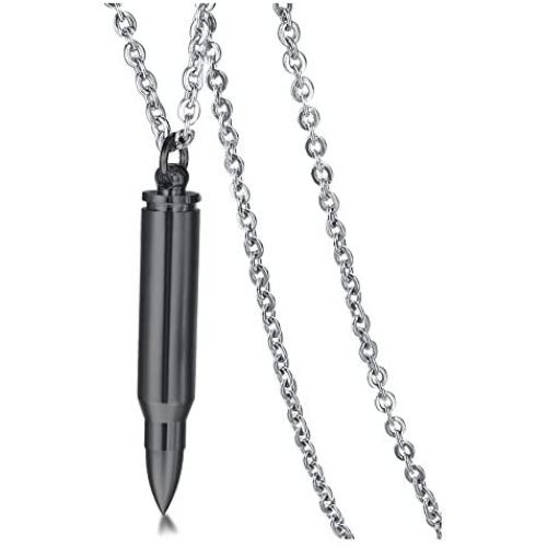 HUANIAN Stainless Bullet Shape Canister Capsule Memorial Keepsake Pendant Cremation Ash Urn Necklace for Men