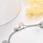 AOBOCO Sterling Silver Aurora Crystal Bracelet with Love Heart Charms, Aurore Boreale Crystals from Austria, Double Layer Chain Bracelet, Anniversary Birthday Gifts Aurora Jewelry for Women