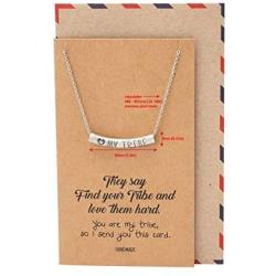 Quan Jewelry Love My Tribe Tube Bar Pendant Necklace, Gifts for Women Tribes Jewelry with Life Quotes on Inspirational Greeting Card, Adjustable 16'' to 18''