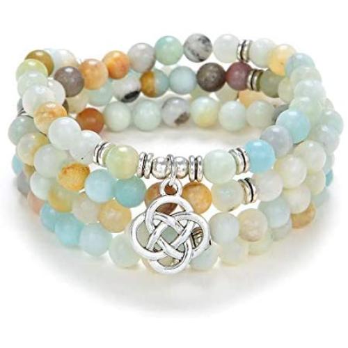 oasymala 108 Mala Meditation Beads Yoga Bracelet or Necklace with Celtic Knot Charm