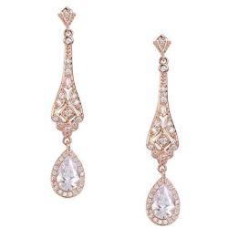 SWEETV Slender Teardrop Cubic Zirconia Chandelier Dangle Earrings- Bridal Wedding Jewelry Style for Brides,Bridesmaids