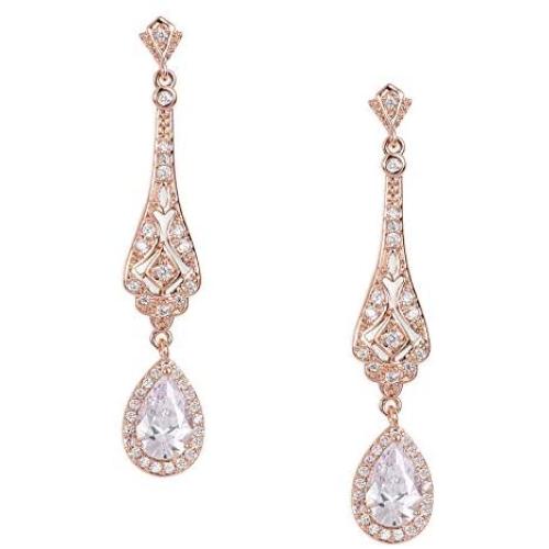 SWEETV Slender Teardrop Cubic Zirconia Chandelier Dangle Earrings- Bridal Wedding Jewelry Style for Brides,Bridesmaids