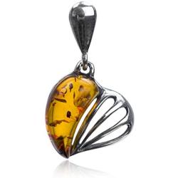 Sterling Silver Amber Heart Pendant Chain 18 Inches