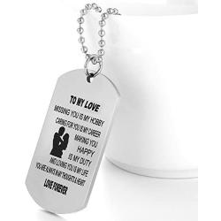 FAYERXL Gifts for Boyfriend Girlfriend Husband and Wife Jewelry Military Stainless Chains Air Force Pendants Dog Tag Necklace (Missing You is My Hobby)