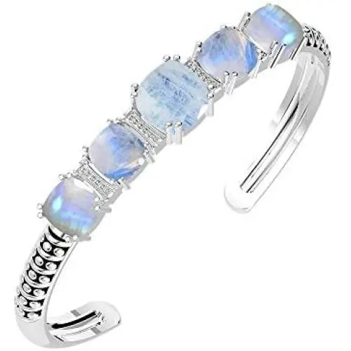18.15ct,Genuine Rainbow Moonstone & 925 Silver Plated Bangle 18.15ct,Genuine Rainbow Moonstone & 925 Silver Plated Bangle