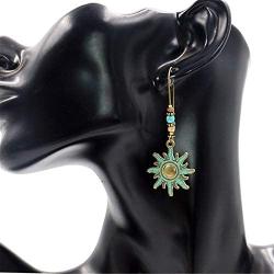 coadipress Vintage Bohemian Earrings for Women Girls Retro Ethnic National Style Water Drop Sunflower Shaped Alloy Long Boho Earrings
