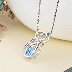 Sterling Silver Cat Pendant Necklace with Swarovski Birthstone Crystal，Cute Jewelry Gifts for Cat Lovers