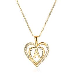 IEFRICH Initial Heart Necklace for Girls Women, Cubic Zirconia Dainty Initial Heart Pendant Necklace for Women Girls Birthday Mothers Day Valentines Gifts
