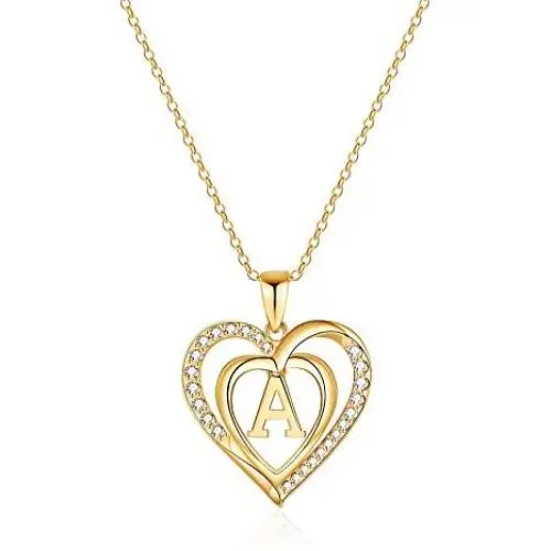 IEFRICH Initial Heart Necklace for Girls Women, Cubic Zirconia Dainty Initial Heart Pendant Necklace for Women Girls Birthday Mothers Day Valentines Gifts