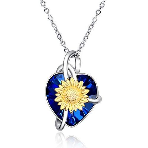 ONEFINITY Sunflower Necklace 925 Sterling Silver Sunflower Crystal Necklaces Sunflower Jewelry for Women Girls Gifts