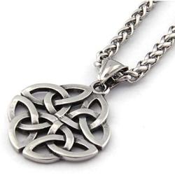 GUNGNEER Stainless Steel Silvertone Irish Celtic Knot Pendant Eternal Love Necklace Protection Amulet Talisman