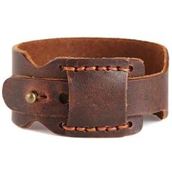 HZMAN Minimalist Mens Genuine Leather Bangle Bracelet Genuine Leather Wristband