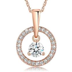 St.Claire 18K Gold Plated Swarovski Necklace for Women Round Halo Pendant Crystals Necklace Best Jewelry Gifts for Womens Girls Mothers Day Birthday Wedding Anniversary