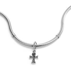 925 Sterling Silver Ankh Cross Dangle Bead Charm Fit Major Brand Bracelet